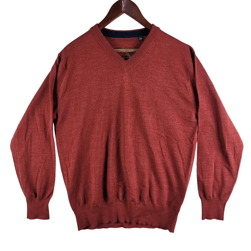 Orvis Merino Wool Sweater Men's Size Medium Rust Red‎ V-Neck Pullover Knit